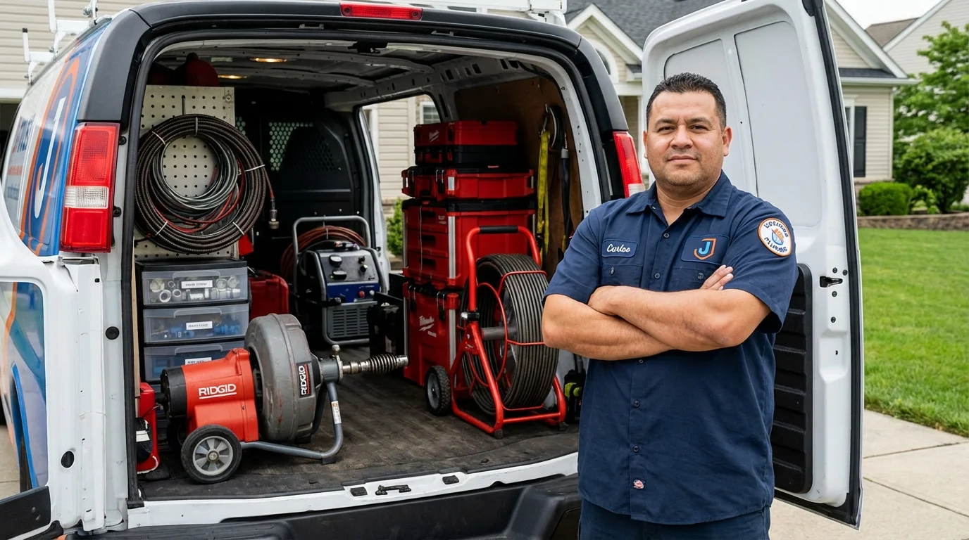 Professional drain cleaning equipment and Johns Plumbing LLC plumber in East Windsor