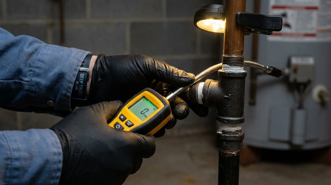 Gas leak detection with electronic sniffer by Johns Plumbing LLC in East Windsor