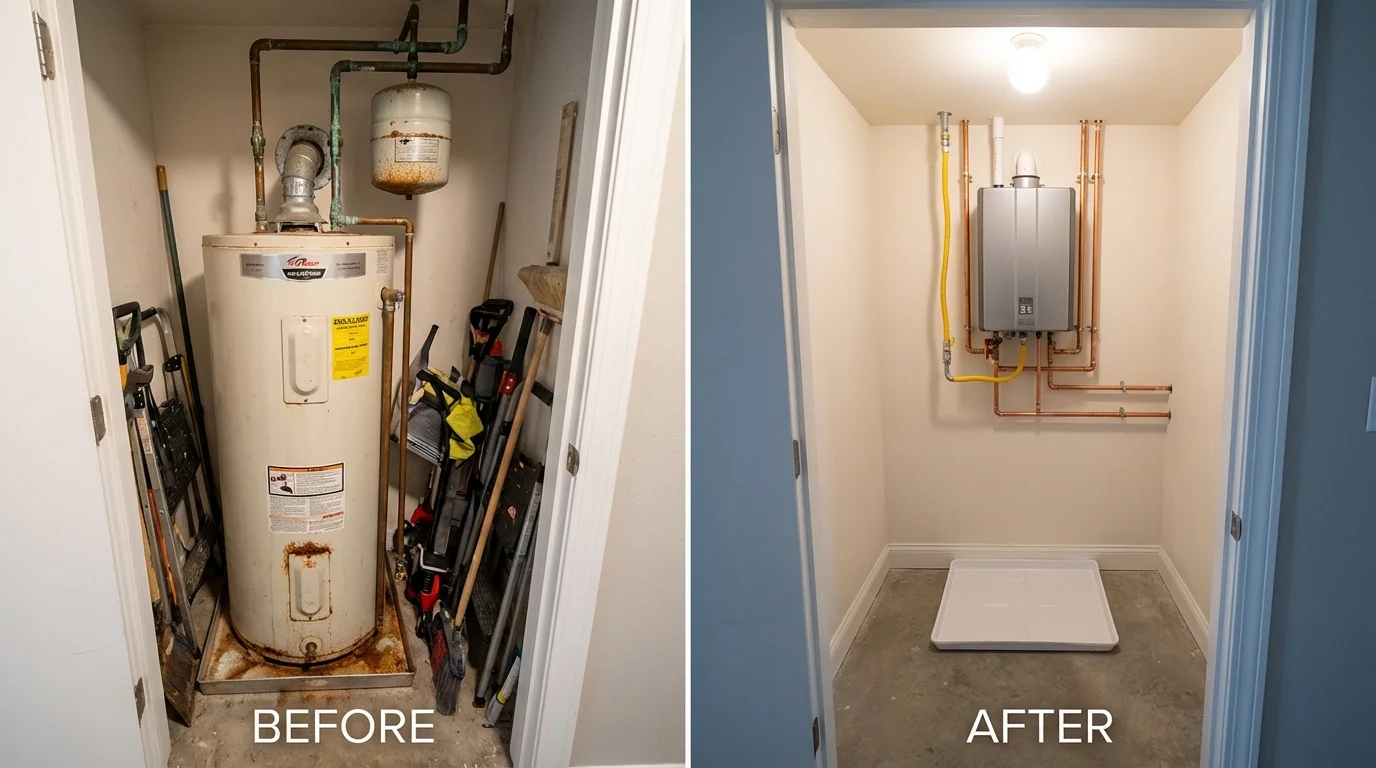 Tank water heater versus wall-mounted tankless unit comparison for East Windsor, CT homeowners