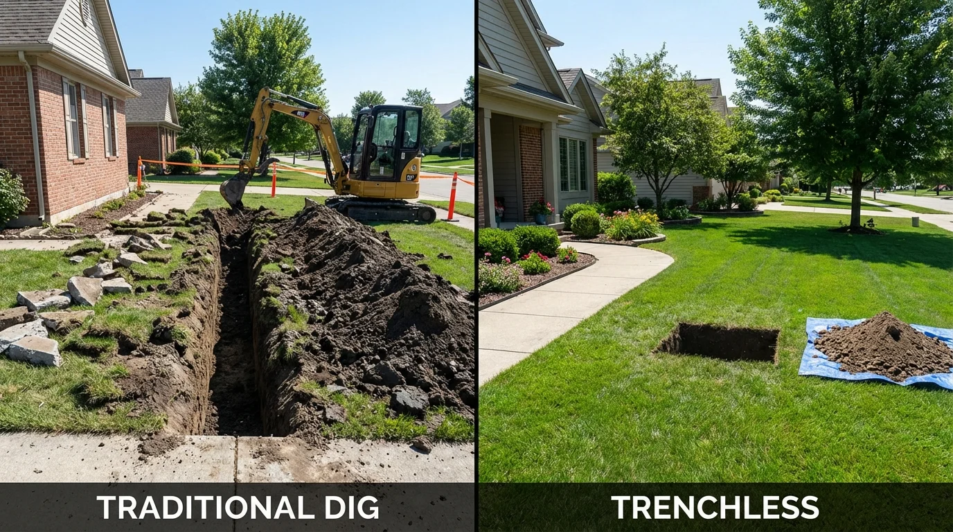 Trenchless sewer repair with minimal yard damage versus traditional excavation in East Windsor, CT